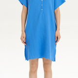 Slit Notched Short Sleeve Mini Dress
