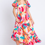 GeeGee Full Size Printed Smocked Back Tiered Maxi Dress
