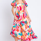 GeeGee Full Size Printed Smocked Back Tiered Maxi Dress
