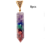 Seven Chakra Natural Crushed Stone Hexagon Column Necklace Aura Pendant
