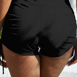 Drawstring Mid-Rise Waist Swim Shorts
