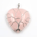 Peach Heart-shaped Lovers Pendant Natural Crystal Tree Of Life Necklace
