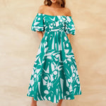 Printed Off-Shoulder Balloon Sleeve Dress
