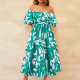 Printed Off-Shoulder Balloon Sleeve Dress
