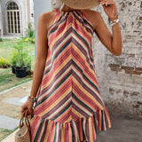 Striped Grecian Neck Dress
