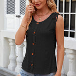 Eyelet Round Neck Wide Strap Tank
