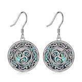 Viking Celtic Triskele Trinity Knot Dangle Earring with Abalone Shell Sterling Silver Good Luck Irish jewelry
