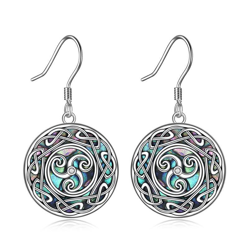 Viking Celtic Triskele Trinity Knot Dangle Earring with Abalone Shell Sterling Silver Good Luck Irish jewelry
