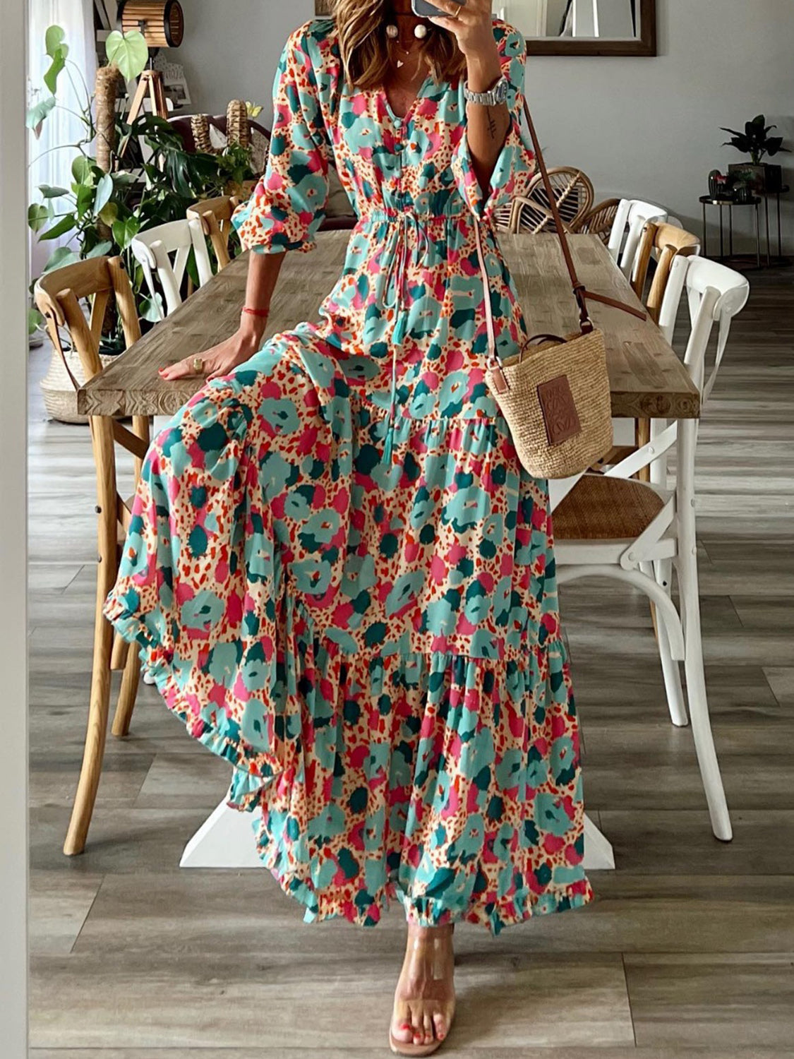 Tassel Printed Three-Quarter Sleeve Dress
