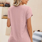 Eyelet V-Neck Petal Sleeve T-Shirt
