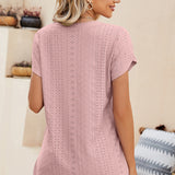 Eyelet V-Neck Petal Sleeve T-Shirt
