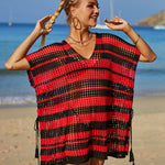 Tassel Openwork Striped V-Neck Cover Up
