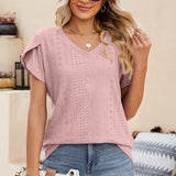 Eyelet V-Neck Petal Sleeve T-Shirt
