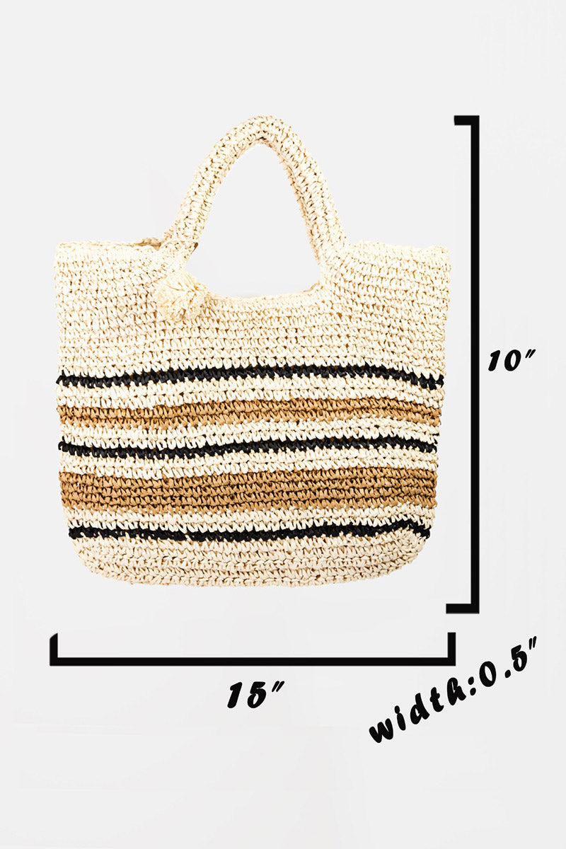 Fame Striped Straw Braided Tote Bag
