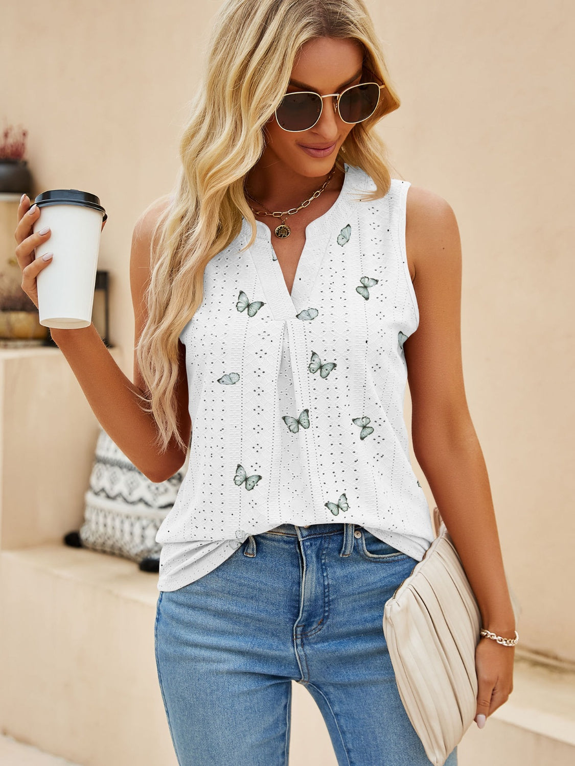 Eyelet Printed Notched Tank
