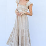 And The Why Linen Striped Ruffle Dress
