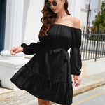 Swiss Dot Off-Shoulder Balloon Sleeve Dress
