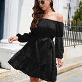 Swiss Dot Off-Shoulder Balloon Sleeve Dress
