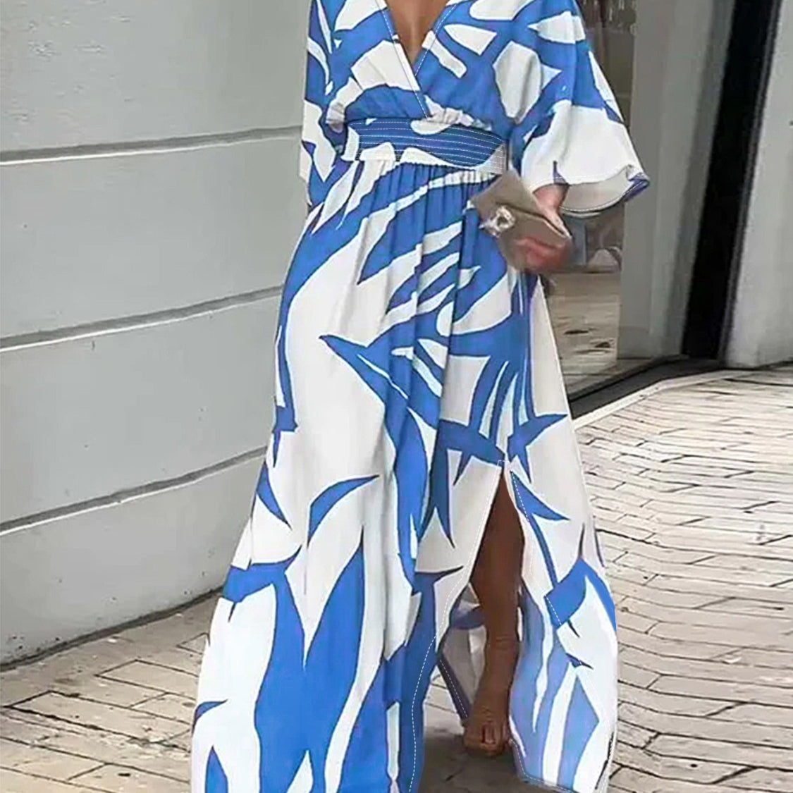 Slit Printed Surplice Maxi Dress
