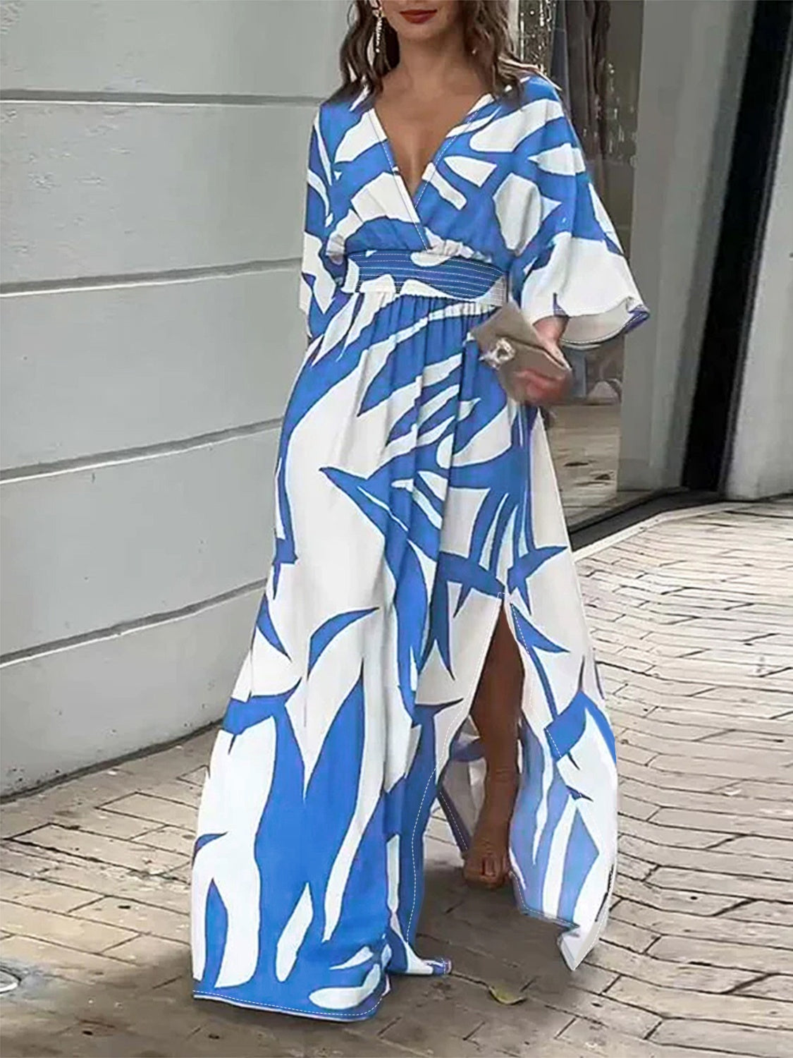 Slit Printed Surplice Maxi Dress
