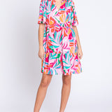 GeeGee Printed Short Sleeve Ruffle Hem Dress
