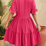 Swiss Dot Ruffled V-Neck Tiered Dress
