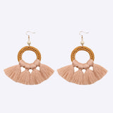 Tassel Cotton Cord Rattan Dangle Earrings
