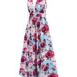 Slit Backless Printed Halter Neck Dress
