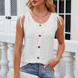 Eyelet Round Neck Wide Strap Tank
