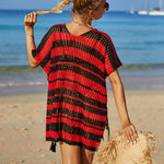 Tassel Openwork Striped V-Neck Cover Up
