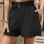 Pocketed Double Buckle High Waist Shorts
