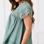 Lace Detail Square Neck Short Sleeve Blouse
