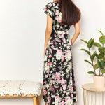 Double Take Floral Flutter Sleeve Tie-Waist Split Dress
