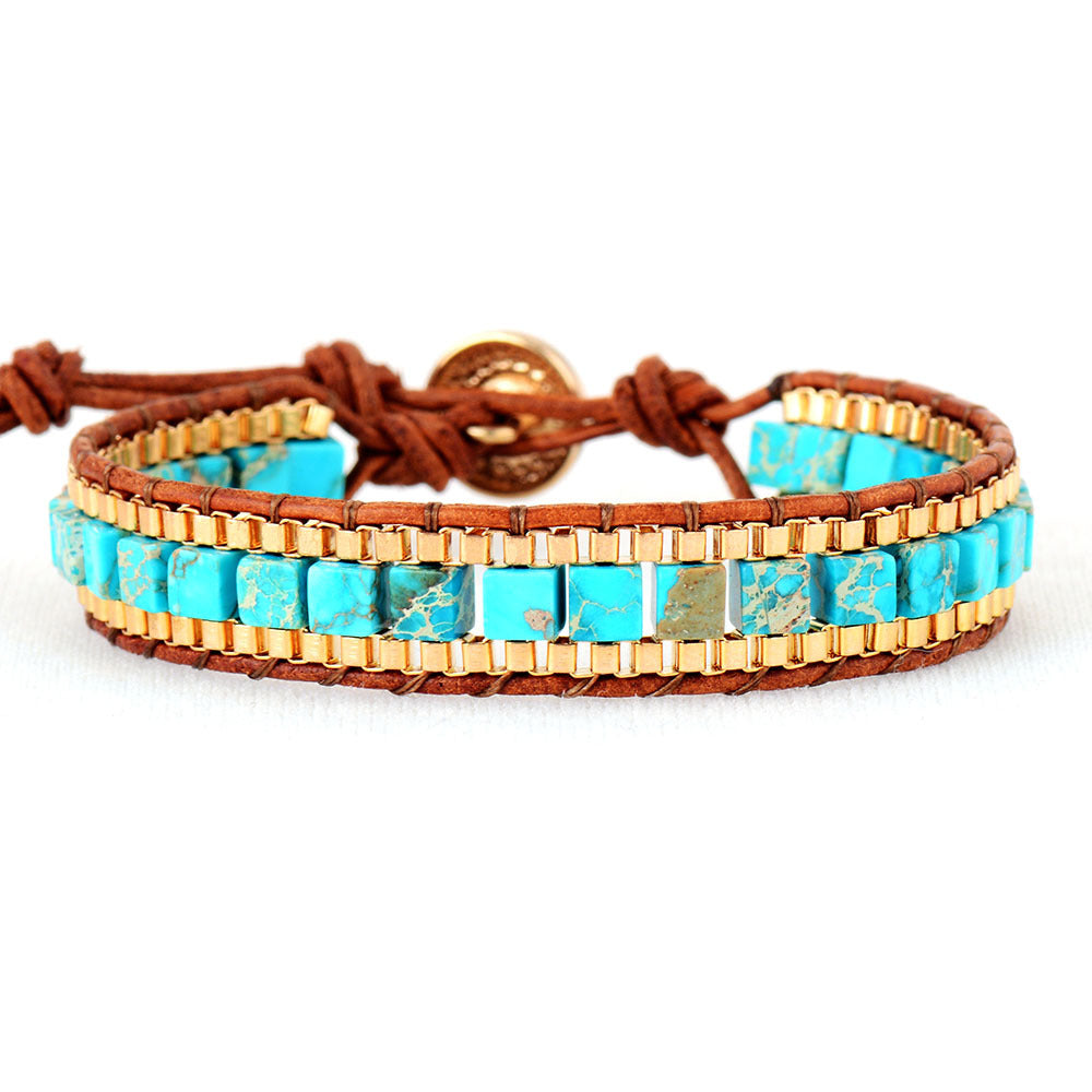 Fashion Imperial Stone Hand-woven Leather Bracelet
