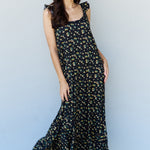 Doublju In The Garden Ruffle Floral Maxi Dress in  Black Yellow Floral
