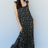 Doublju In The Garden Ruffle Floral Maxi Dress in  Black Yellow Floral
