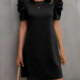 Round Neck Puff Sleeve Mini Dress
