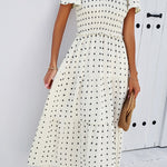 Swiss Dot Short Sleeve Smocked Dress
