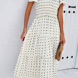 Swiss Dot Short Sleeve Smocked Dress
