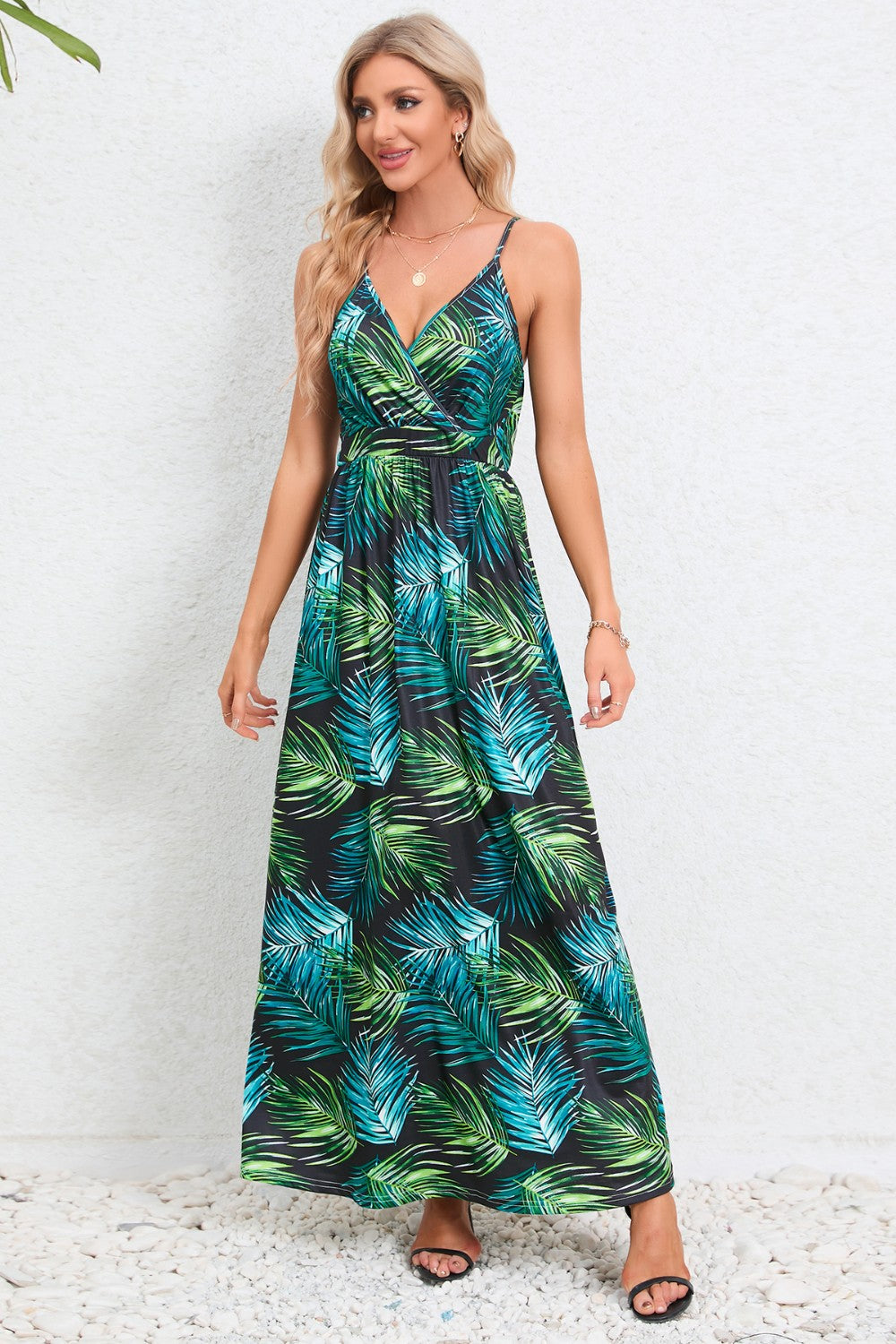 Printed Surplice Maxi Cami Dress
