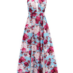 Slit Backless Printed Halter Neck Dress
