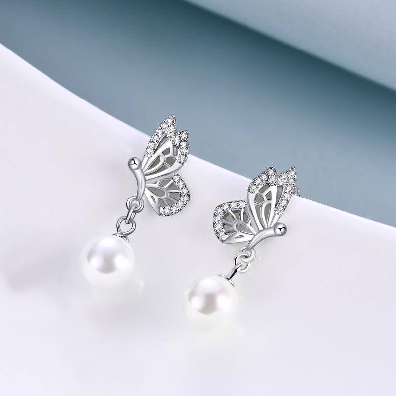 Butterfly Earrings Sterling Silver Pearl Earrings Studs For Women
