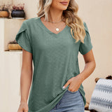 Eyelet V-Neck Petal Sleeve T-Shirt
