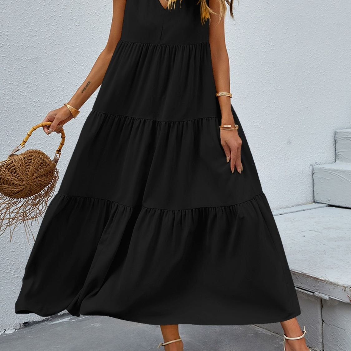 Tiered V-Neck Sleeve Dress
