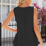 Eyelet Buttoned Round Neck Tank
