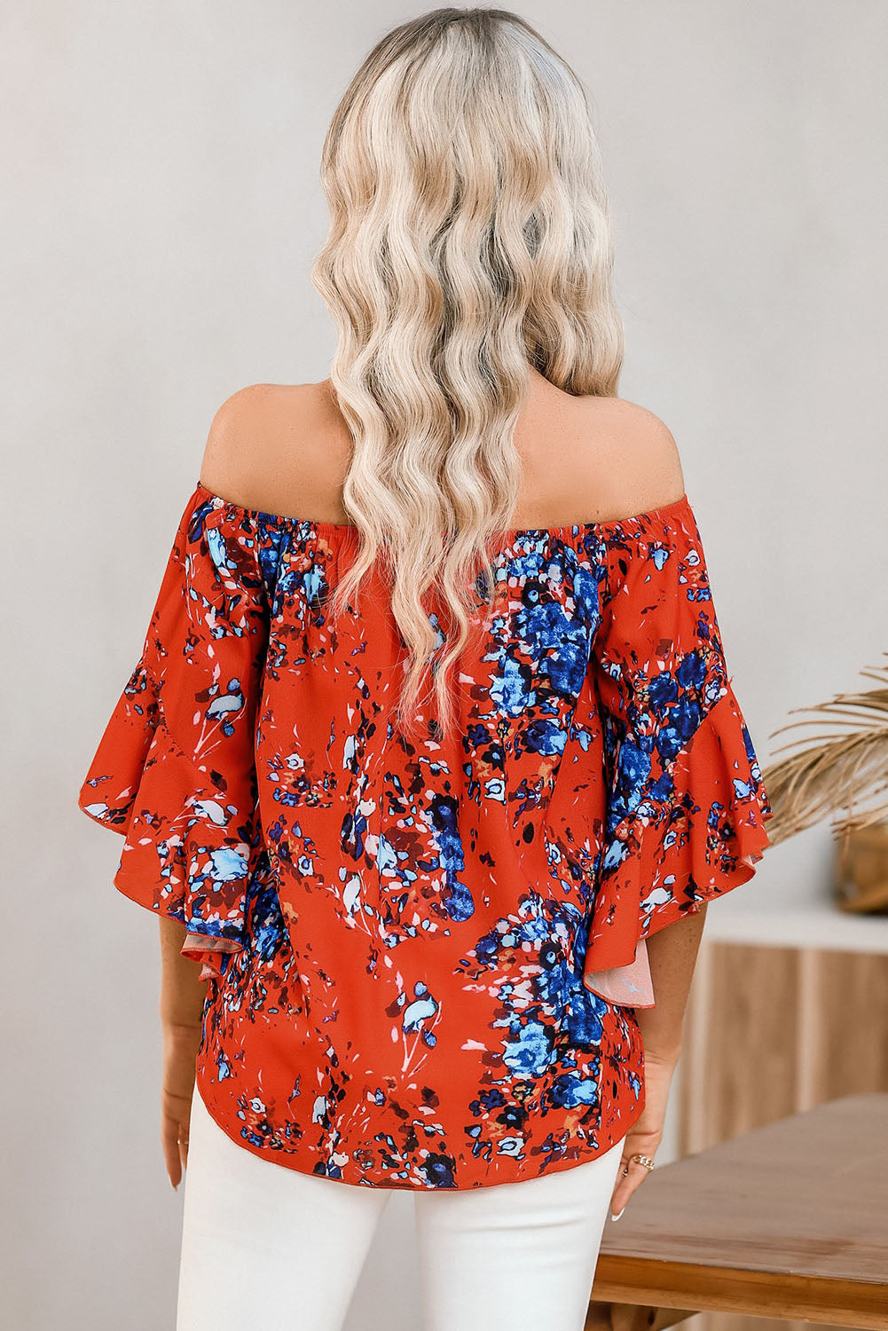 Tied Printed Off-Shoulder Half Sleeve Blouse
