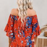 Tied Printed Off-Shoulder Half Sleeve Blouse
