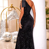 Sequin One Shoulder Sleeveless Dress
