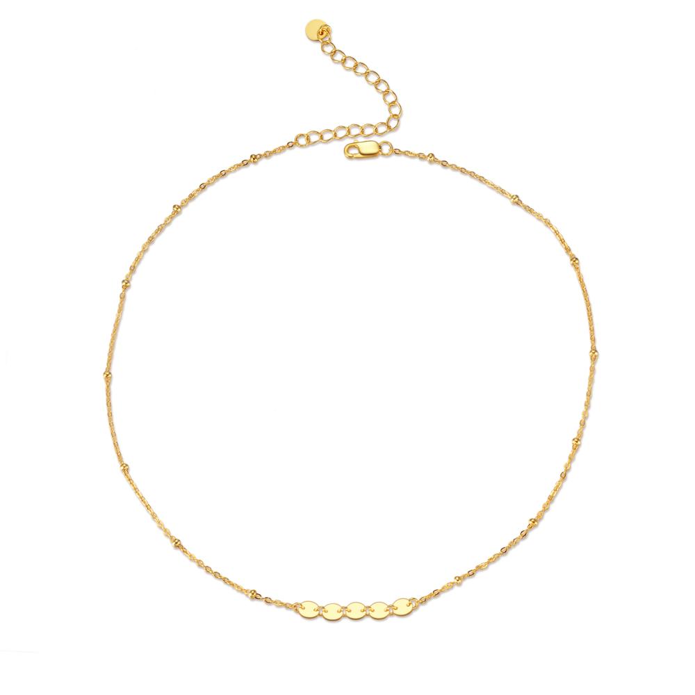 Sterling Silver Sequin Satellite Beaded Choker Necklace Gold Plated Necklaces for Women Girls
