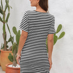 Cutout Striped Round Neck Short Sleeve Dress
